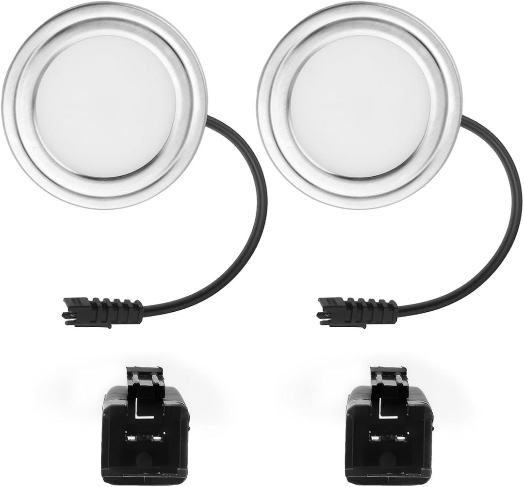 2 Pack 12V DC 1.5W Range Hood Lights with SM Socket Male Head Round 68mm 6500K Plastic, Hole Closet Stove LED Light Recessed, Bright White Kitchen Range Hood Light Bulbs Replacement (SM Socket Round)