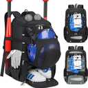 RAINSMORE Baseball Bag for Youth & Adult Lightweight Softball Bat Bag with Shoe Compartment, External Helmet Holder and Fence Hook Waterproof Baseball Backpack Hold T-Ball, Bat and Softball Equipment (Black)