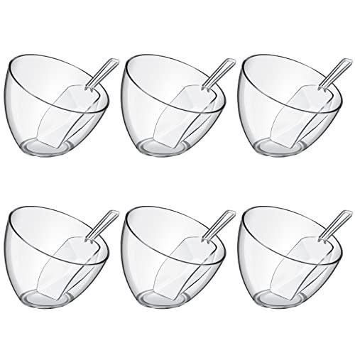 Hoolerry 12 Pcs Serving Bowls Kit Include Clear Plastic Bowls for Parties and Popcorn Measuring Scoops Acrylic Plastic Kitchen Angled Candy Scoops for Office Canister Salad Cooking (25 oz)