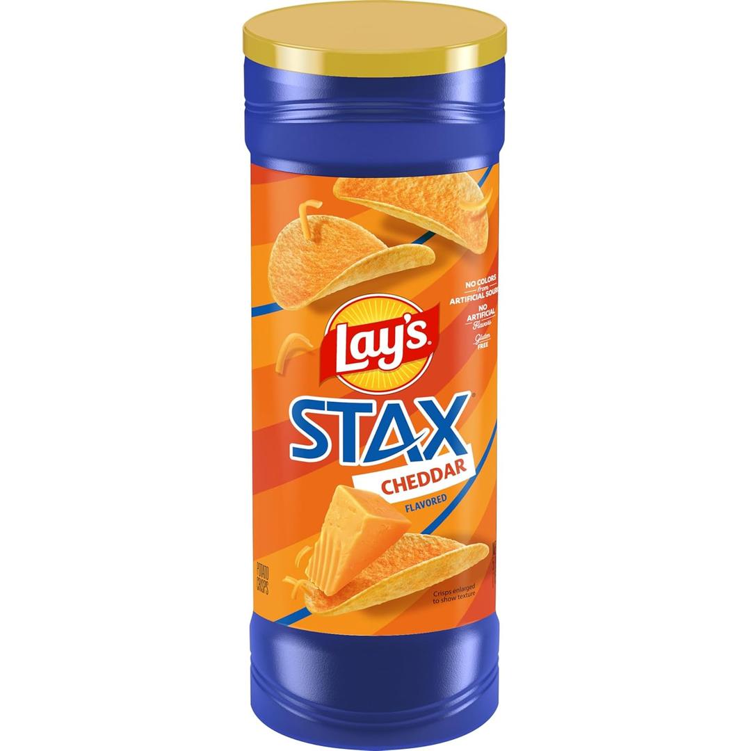 Lays Stax Potato Crisps Chips, Cheddar, Gluten Free, 5.5 Oz Canister Pack (EXP 09/22/26)