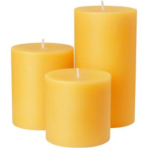 Set of 3 Natural Beeswax Pillar Candles - 3 inch Wide (3 inch 4inch 6inch Tall) - 100% Pure Bees Wax Candles, Long Burning, Unscented Smokeless & Dripless, for Emergency, Home Decor (Yellow)