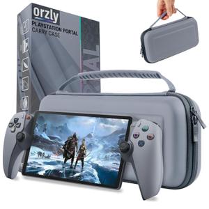 Orzly Carry Case Designed for PlayStation Portal Remote Player for PS5 Console Holds Accessories, Travel and Storage Protection for Headset Charger and More Grey - Gift Box Edition