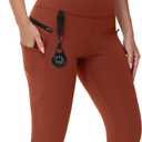 Women's Hiking Long Shorts Knee Length Capri Leggings with Zip Pockets High Waisted Biker Short Athletic Outdoor Travel (Red, L)