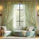 10x10ft Sage Green Tulle Backdrop Curtains with Lights String for Party,Wrinkle Free Sheer Curtain Wedding Photo Backdop Drapes for Baby Shower Birthday Party Photography Home Decorations