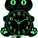 JoFomp 20 Inch Wooden Cat Clock with Moving Tail, Glow in The Dark Wall Clocks Battery Operated, Large Wall Clocks for Living Room Decor, Silent Wall Clock for Bedroom Night Glow, Lighted Wall Clock