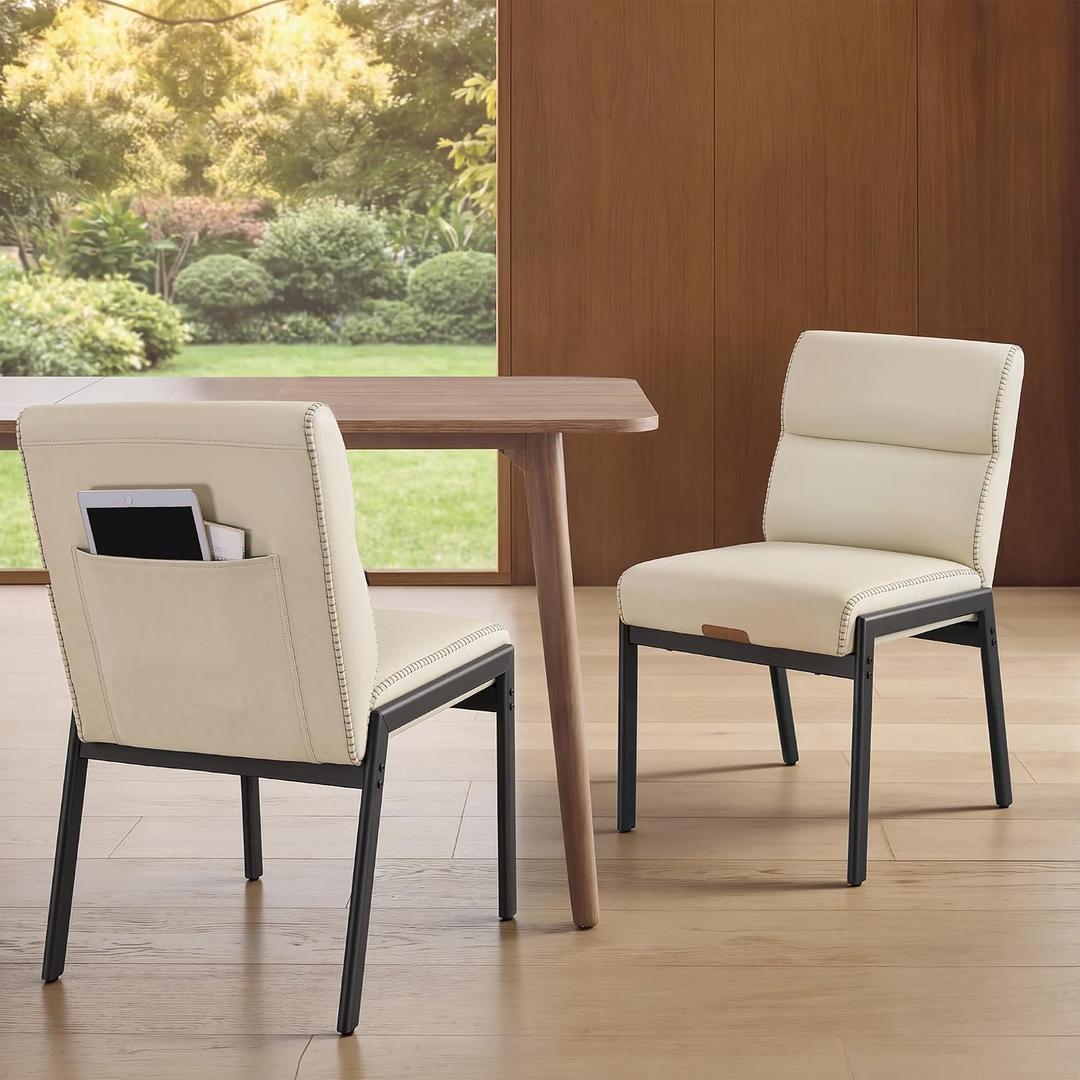 VASAGLE Dining Chairs Set of 2, Upholstered Kitchen Chairs
Synthetic Leather, Mid-Century Modern, with Storage Pocket, for Dining Room, Cream White, EKHO Collection UKDC162W101