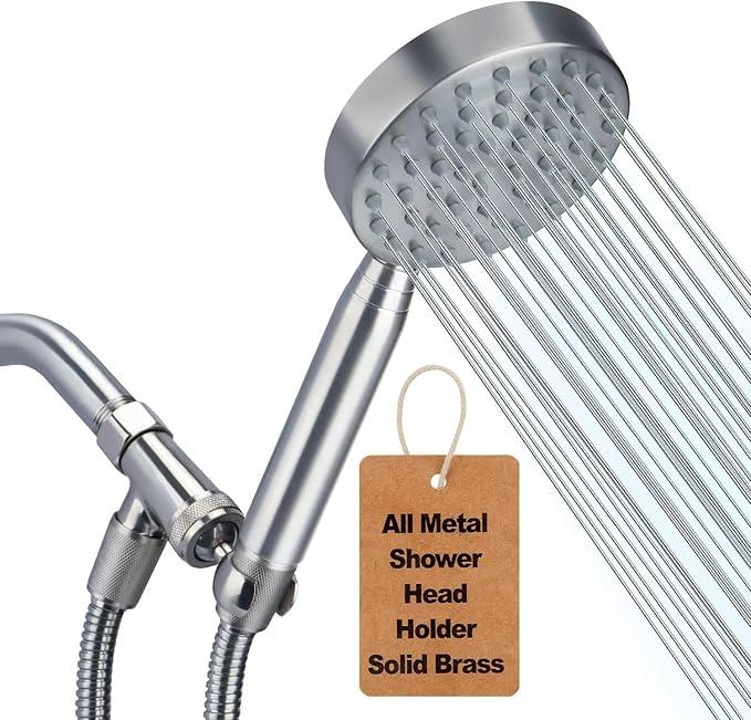 All Metal Shower Head Handheld with Brass Hand Showerhead Holder, High Pressure HandHeId Shower Sprayer with Long Hose 72" Flexible Extension