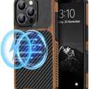 TENDLIN Magnetic Case Compatible with iPhone 16 Pro Max Phone Case Wood Grain with Carbon Fiber Texture Design Leather Hybrid Slim Case (Compatible with MagSafe) Black