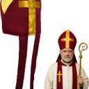 Nicky Bigs Novelties Adult Bishop Hat - Cardinal Priest Pope Hats - Saint Mitre Halloween Costume Accessory (Burgundy/Gold)