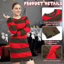 Halloween Costume Women Green And Red Striped Sweater Dress Hat Gloves Tattoo Horror Movie Nightmare Killer (M)