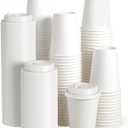 JOLLY PARTY [100 Pack] 12 oz Paper Coffee Cups, Disposable Paper Coffee Cup with Lids, Hot/Cold Beverage Drinking Cup for Water, Juice or Tea, Suitable for Home, Shops and Cafes (White)