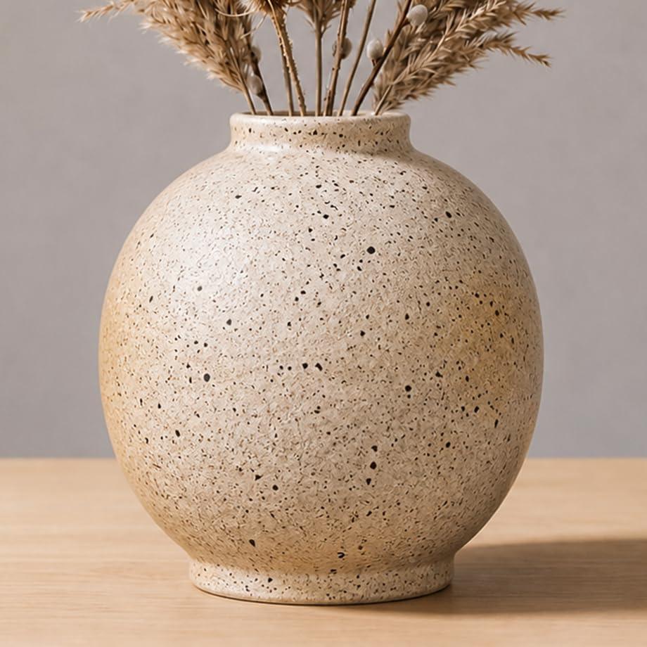 Rustic Farmhouse Vase, Round Ceramic Vase for Flowers, 7.5 Inch