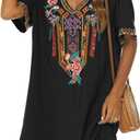 Grosy Women's Embroidered Mexican Peasant Dresses, Plus Size Fiesta Boho Dress for Women, Traditional Floral Bohemian Tunic (Black, XL)