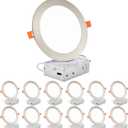 DLLT LED Recessed Ceiling Lights: 12 Pack 6 Inch 5CCT Ultra-Thin Lighting with Junction Box for Bedroom - 1200LM Brightness 12W Eqv 110W Dimmable Canless Wafer Downlight with ETL&FCC-Nickel Brush