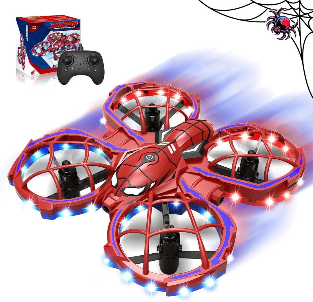Spider Drone for Kids, Jomzuci RC Mini Drone with 360Flip, Hover Indoor Drones for Kids 8-12 with 2 Batteries, Headless Mode, 3 Speed Mode, Quadcopter Outdoor Toys Gifts for 8-12 Year Old Boys Girls