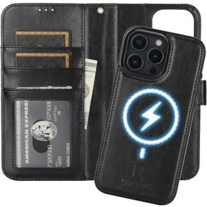 Bocasal for iPhone 16 Pro Max Wallet Case Compatible with MagSafe Wireless Charging, RFID Blocking Magnetic Leather Case with Card Slots Holder Kickstand Detachable Wrist Strap 6.9 Inch (Black)
