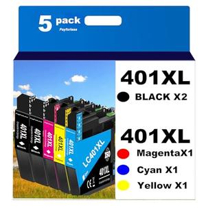 LC401XL Ink Cartridges for Brother Printer Compatible for LC401 Ink Cartridges for MFC-J1010DW MFC-J1012DW MFC-J1170DW Printer 5 Pack (2 Black, 1 Cyan, 1 Magenta, 1 Yellow)