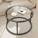 Round Coffee Table,Small Black Coffee Table for Living Room,27" Modern Center Table,Glass Top Clear Coffee Table with Sturdy Metal Frame for for Living Room Home Office, Easy Assembly,Black