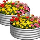 zizin 2 Pack Galvanized Raised Garden Bed Metal Round Raised Garden Beds Outdoor Planter Box for Vegetables (3FT, Silver)