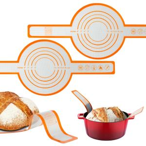 4 x Silicone Bread Sling for Dutch Oven, Non-Stick & Easy to Clean Bread Baking Mat, 2 Pcs Reusable Bread Sling with Long Handle, Easy to Transfer Sourdough Bread, Round