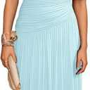 Women's One Shoulder Ruched Formal Bodycon Dress Elegant Sleeveless Stretchy Cocktail Party Dress, Large
