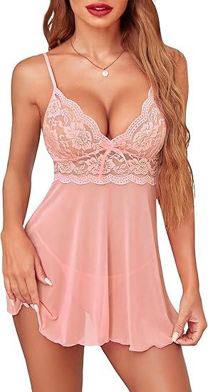 Avidlove Women Lingerie Lace Babydoll Strap Chemise Halter Teddy V Neck Sleepwear (Medium, Red)