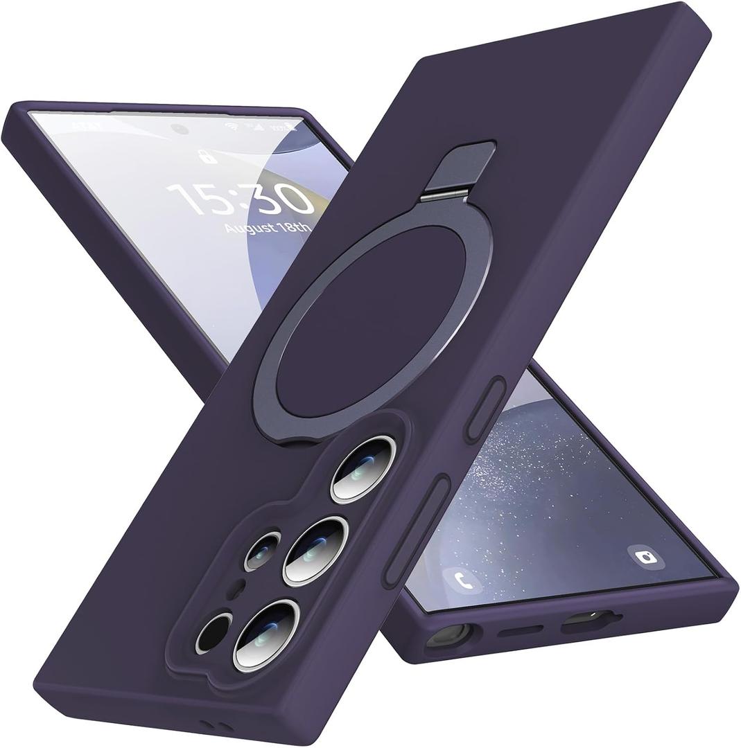 Mag-Ring for Galaxy S25 Ultra Case, Liquid Silicone [Moisturizing Factor] Exreme Soft Slim Phone Case with Stand [Compatible with MagSafe] for Samsung Galaxy S25 Ultra 6.9" Men Women, Purple
