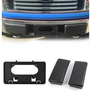 Front Licenses Plate Frame Bracket & Bumper Guards Pads Cover Caps Set Compatible with Ford F-150 2009-2014, 3PackExclude Harley Edition, SVT and Ecoboost