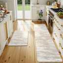 KIMODE Kitchen Anti Fatigue Mats, Farmhouse Abstract Kitchen Rugs Sets of 2, Memory Foam Kitchen Mats for Floor, Waterproof Non Skid Standing Mats for Sink Laundry Office Desk Brown 20"x71"+20"x32" (Light Brown/Multi)