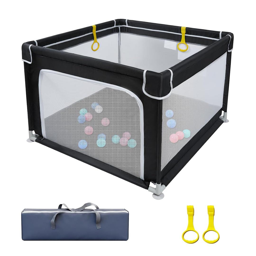 Baby Playpen for Babies and Toddlers,Small Baby Fence Floor Yard,Soft Breathable Mesh, Anti-Slip Base, Mini Play Yard with Pull-Up Ring Safe Anti-Fall Play Yard with Gates,36"X36"in