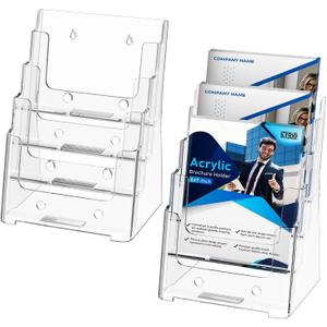 KTRIO 4 Tier Acrylic Brochure Holder 6x9 inches 2 Pack, Clear Trifold Brochure Display Stand Plastic Pamphlet Holder for Flyer, Booklet, Literature, Catalogs, Files, Countertop or Wall Mount Use