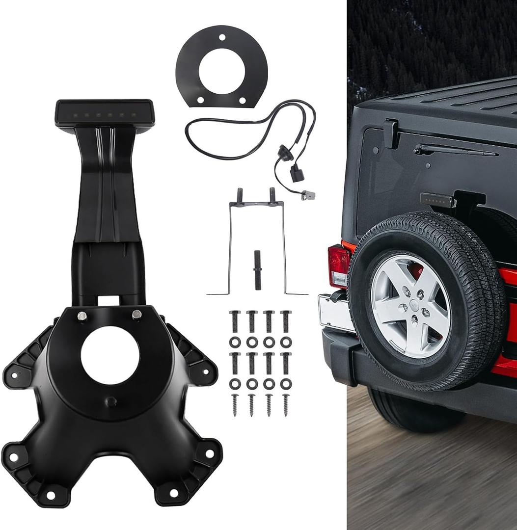 Spare Tire Holder Mounting Bracket Tire Carrier for Jeep Wrangler JK 07-18 with 3rd Third Brake Light Accessories 55397217AJ 68048581AA Aluminum Alloy Bracket (Smoke Lens)