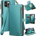 XcaseBar for iPhone 12 Pro Max 6.7" Wallet case with Zipper Credit Card HolderRFID Blocking, Flip Folio Book PU Leather Phone case Shockproof Cover Women Men for Apple 12 Pro Max case Blue Green