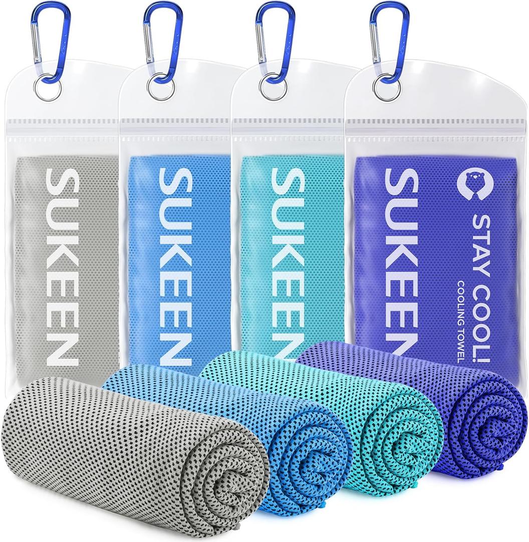 Sukeen Cooling Towels for Neck and Face, 4 Pack Cooling Towels for hot Weather (40"x12"), Cooling Rags for Yoga, Sport, Running, Workout,Gym, Camping, Fitness, Workout & More Activities