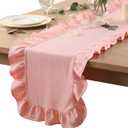 Oudain Pink Ruffle Table Runner Cotton Fabric 118 x 13.8'' Farmhouse Rustic Ruffled Edge Table Runner Wedding Decor for Spring Baby Shower Bridal Shower Party