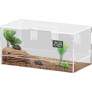 Acrylic Tarantula Enclosure, Reptile Terrarium Breeding Tank w/Temperature Hygrometer,Habitat Reptiles Feeding Box Isopod Terrarium Cage for Insect Lizard Home Office (Reptile-Tank-L(Tray))