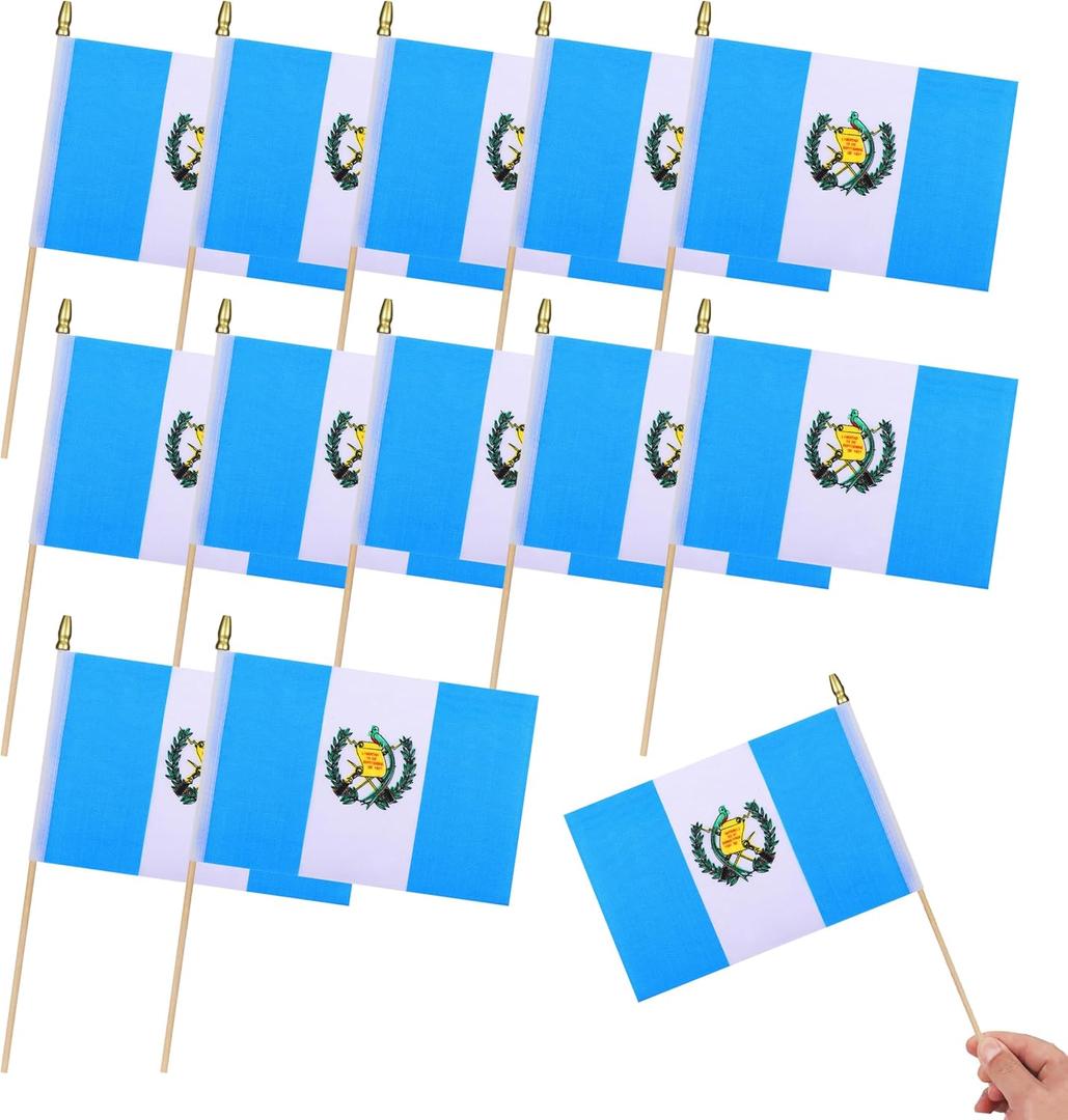 2 x 12Pcs Small Guatemala Flags on Wooden Stick Mini Guatemalan Flag Hand Held Flag Decorations,5x8 Inch