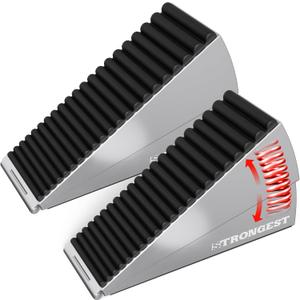 Strongest Home 2 Pack XL Adjustable Chrome Door Stopper with Spring Heavy Duty Wedge for Oversized, Thick & Heavy Doors, Anti-Slip Rubber Grip, Commercial, Home & Outdoor Use on Carpet, Wood & Tile