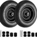 RRQ (2 Pack) 4.80/4.00-8 Tire and Wheel, 16" Pneumatic Wheelbarrow Tires with 3" Centered Hub and 3/4" Bearings (Comes with 5/8" ID Iron Tube Adapter), for Wheelbarrow, Garden Cart, Trailer and More, 15.5 inches