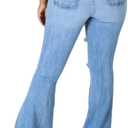 Blue Bell Bottom Jeans for Women Ripped Hole High Waisted Classic Flared Wide Leg Denim Pants,2487 Blue_X-Large (Blue, XL)
