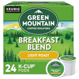 Green Mountain Coffee Roasters Breakfast Blend, Single-Serve Keurig K-Cup Pods, Light Roast Coffee, 24 Count BBD: 2027/08/07