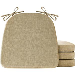 Chair Cushions for Dining Chairs Set of 4, Non Slip Kitchen Chair Pads, 17" x 16" x 2", Indoor Dining Chair Cushions with Ties, D-Shaped Seat Cushions for Kitchen Chairs, Khaki