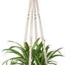 Mkono Macrame Plant Hanger Indoor Hanging Planter Basket with Wood Beads Decorative Flower Pot Holder No Tassels for Indoor Outdoor Boho Home Decor 35 Inch, Ivory, Set of 1 (POT NOT Included)