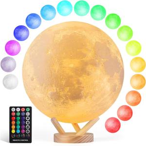 Moon Lamp, 6 Inch Sliding Control Moon Light, Kids Night Light, 16 Colors Moon Night Light with Unique Stand, Timing, USB Rechargeable, Room Decor, Christmas Birthday Gifts for Kid Women Friends Lover (White)