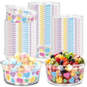 50Pcs 12Oz Valentine' s Day Disposable Plastic Bowls Dessert Serving Bowl Candy Conversation Heart Salad Snack Bowls for Wedding Birthday Party Supplies