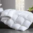 Feather and Down Fiber Comforter Insert Queen Size, 100% Cotton Cover, All Season White