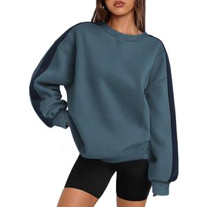 Zeagoo Womens Sweatshirt Long Sleeve Color Block Fleece Hoodies Fall Casual Crewneck Pullover Tunic Tops 2024 (Blue, XXL)