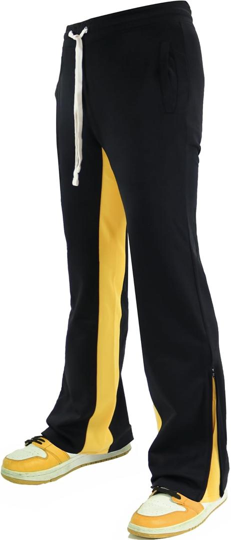 SCREENSHOT Track Pants 3202 Mens Streetwear Premium Stacked Flare Fit Urban Track Pants Workout Athletic Bottoms (Large, S41702-black/Yellow)