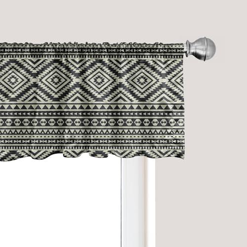 Ambesonne Southwestern Window Valance, Pattern Antique Culture Geometric Motifs, Curtain Valance for Kitchen Bedroom Decor with Rod Pocket, 54" X 18", Black and Eggshell
