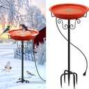Lovppy Heated Bird Baths for Outdoors for Winter, 100W Heated Bird Bath Water Heater with Thermostatically Controlled, Heated Bird Baths Bowl with Metal Stake for Outside Garden Patio Yard (Brown)
